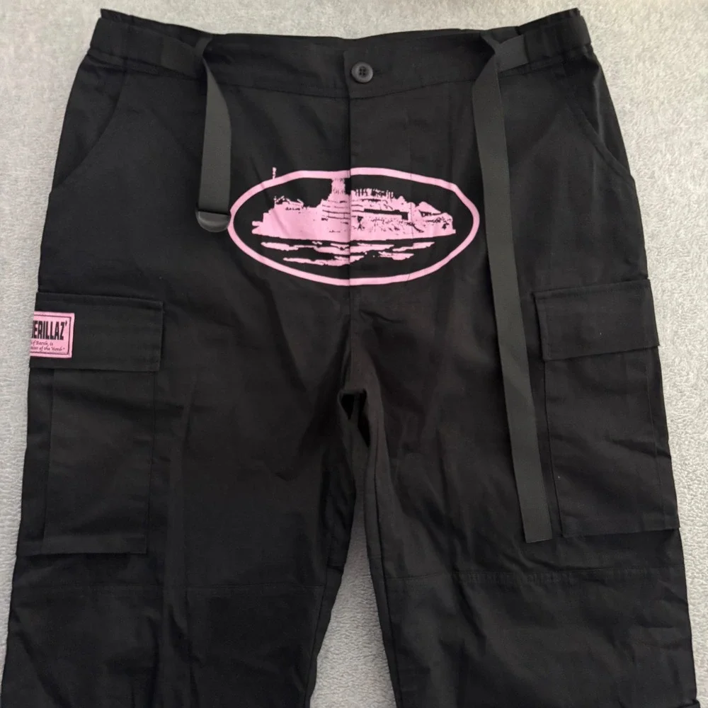 Corteiz Guerillaz Alcatraz Black Pink Ripstop Cargo Pants Mens Large 34x31 NWT